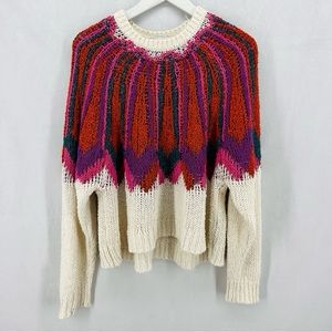 Zara knit women’s size small sweater cream with colorful detail jacquard